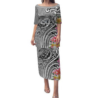 Aloha Kahoolawe Island Personalized Puletasi Ashen Dreamy Turtle LT7 Long Dress Grey - Polynesian Pride