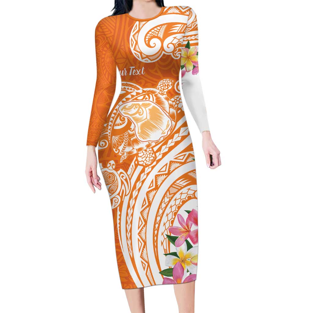 Aloha Lanai Island Personalized Long Sleeve Bodycon Dress Orange Dreamy Turtle LT7 Long Dress Orange - Polynesian Pride