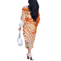 Aloha Lanai Island Personalized Off The Shoulder Long Sleeve Dress Orange Dreamy Turtle LT7 - Polynesian Pride