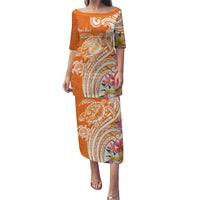 Aloha Lanai Island Personalized Puletasi Orange Dreamy Turtle LT7 Long Dress Orange - Polynesian Pride