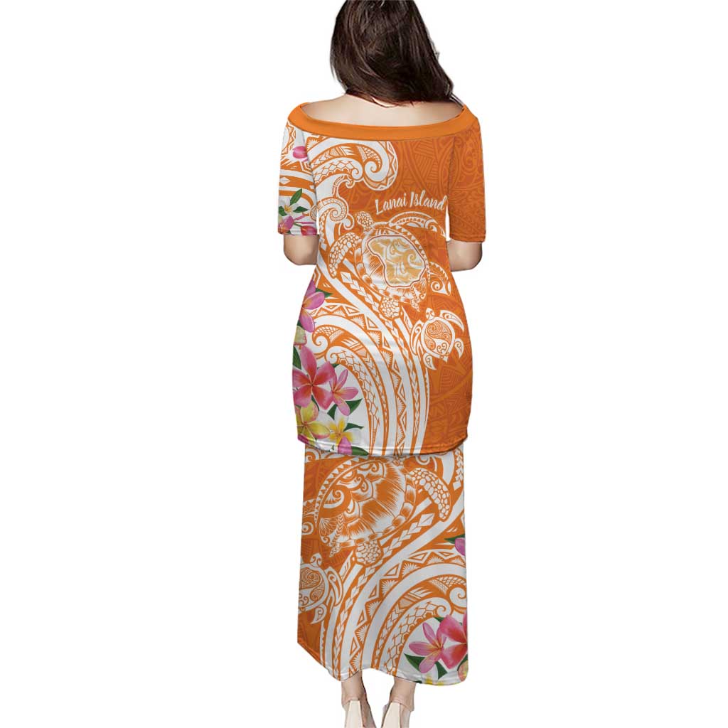 Aloha Lanai Island Personalized Puletasi Orange Dreamy Turtle LT7 - Polynesian Pride
