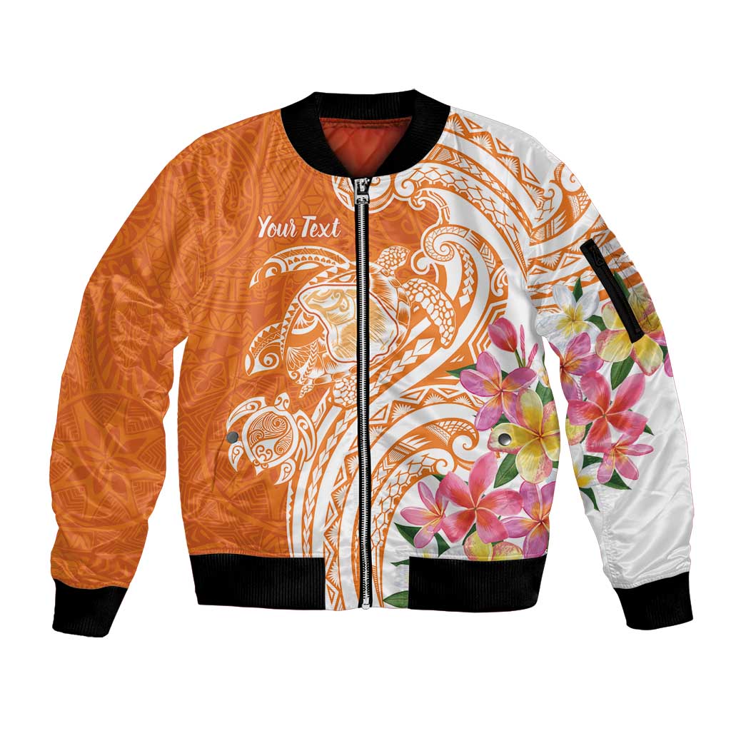 Aloha Lanai Island Personalized Sleeve Zip Bomber Jacket Orange Dreamy Turtle LT7 Unisex Orange - Polynesian Pride