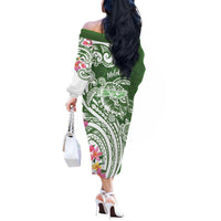 Aloha Molokai Island Personalized Off The Shoulder Long Sleeve Dress Sage Dreamy Turtle LT7 - Polynesian Pride