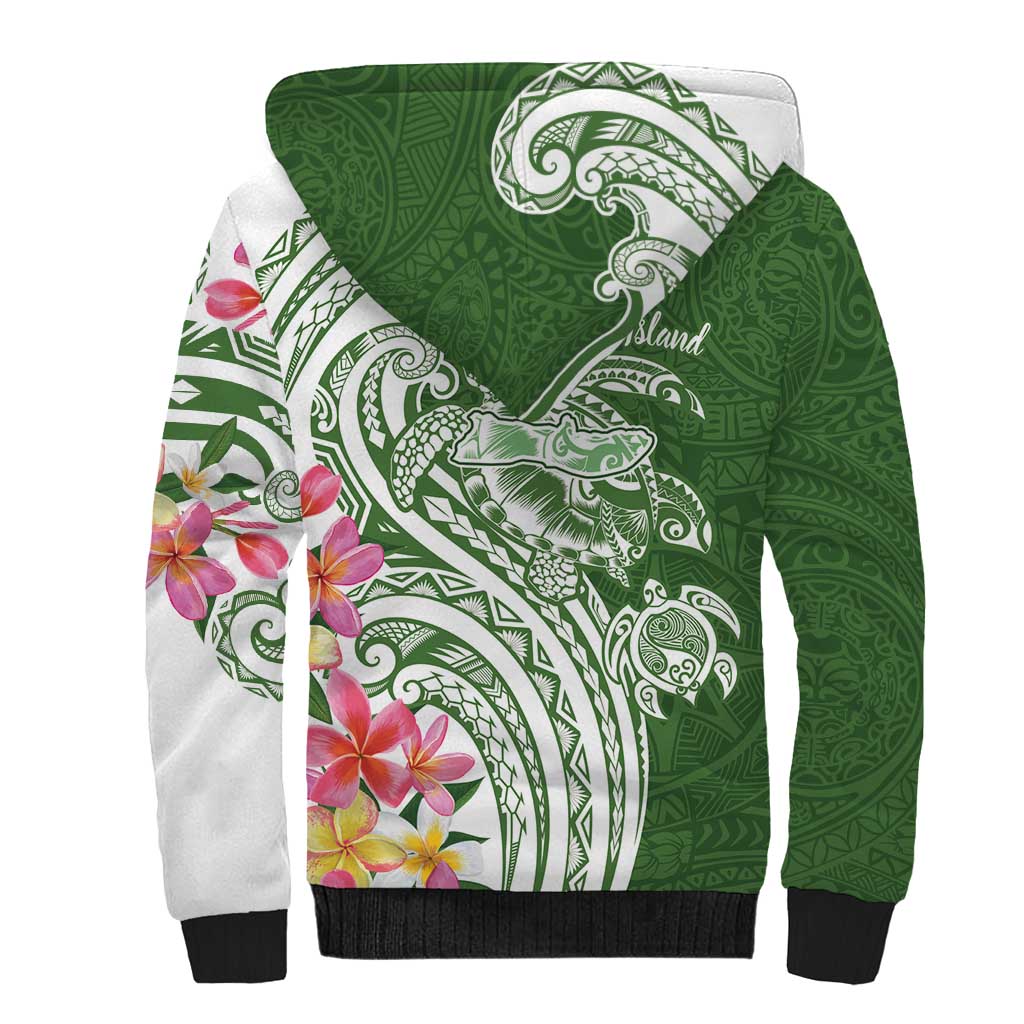 Aloha Molokai Island Personalized Sherpa Hoodie Sage Dreamy Turtle LT7 - Polynesian Pride