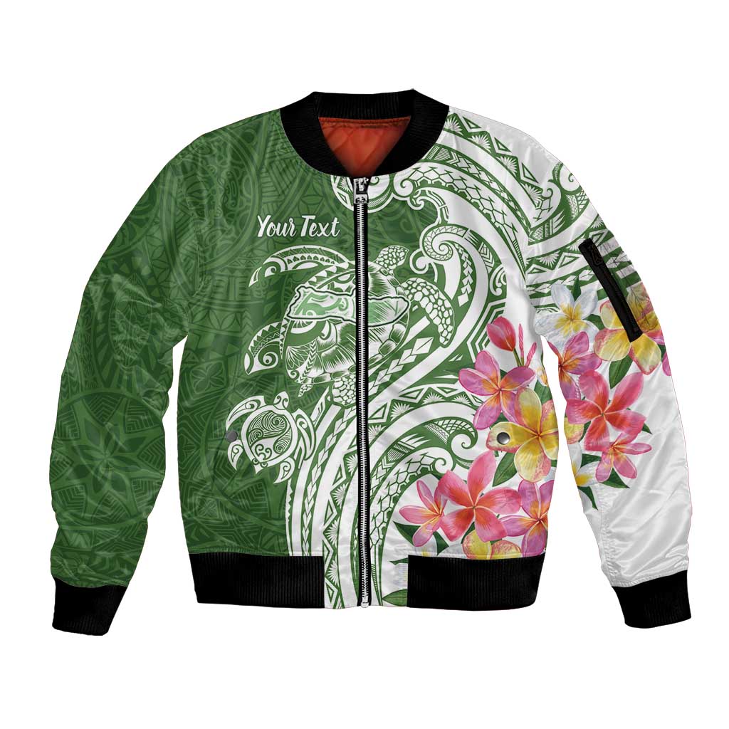Aloha Molokai Island Personalized Sleeve Zip Bomber Jacket Sage Dreamy Turtle LT7 Unisex Sage Green - Polynesian Pride