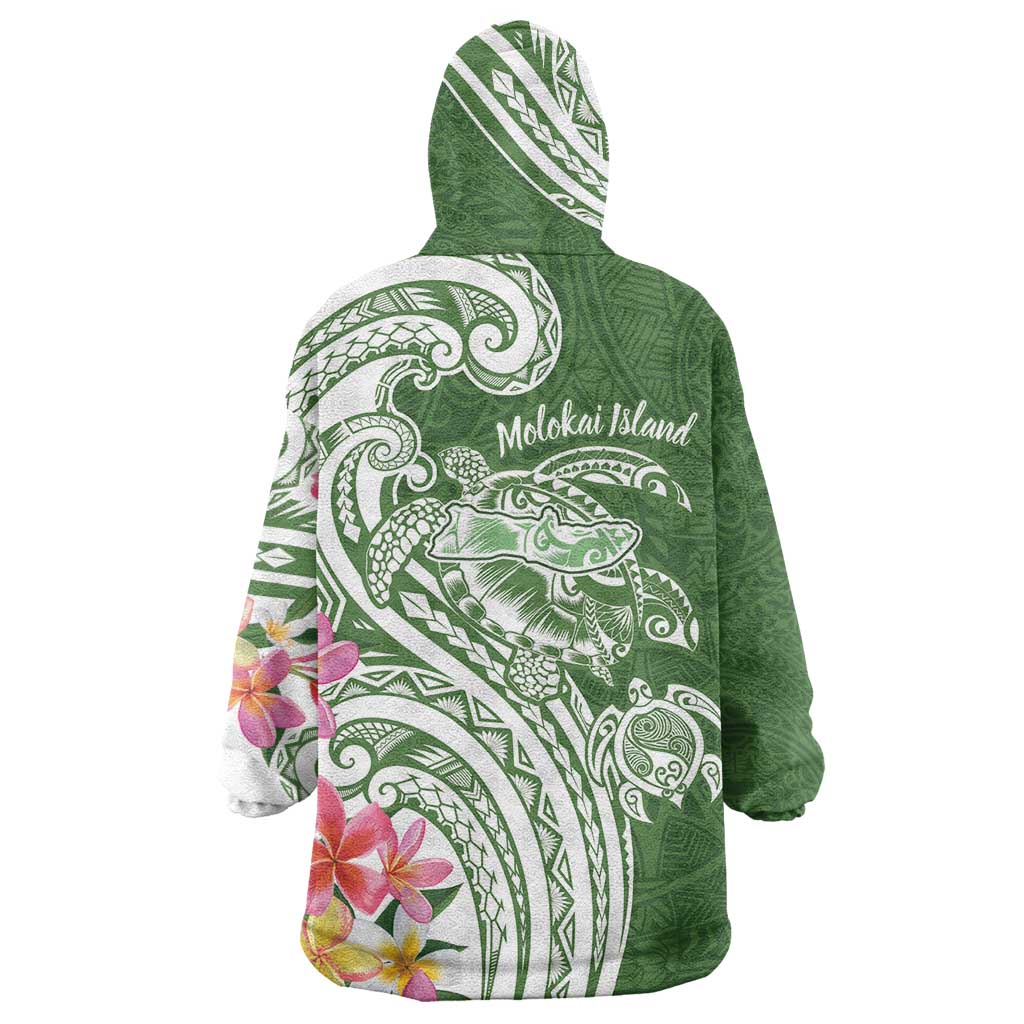 Aloha Molokai Island Personalized Wearable Blanket Hoodie Sage Dreamy Turtle LT7 - Polynesian Pride