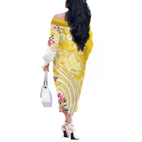 Aloha Oahu Island Personalized Off The Shoulder Long Sleeve Dress Yellow Dreamy Turtle LT7 - Polynesian Pride