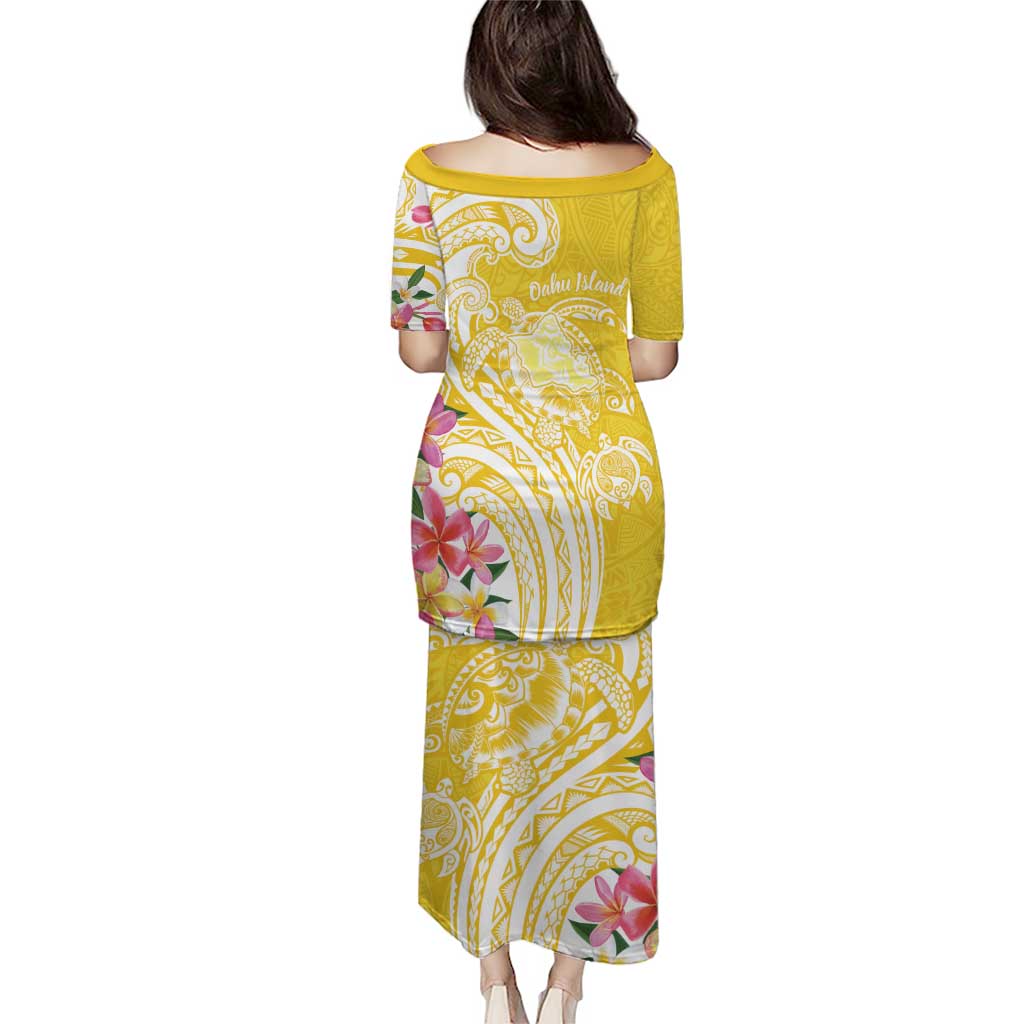 Aloha Oahu Island Personalized Puletasi Yellow Dreamy Turtle LT7 - Polynesian Pride