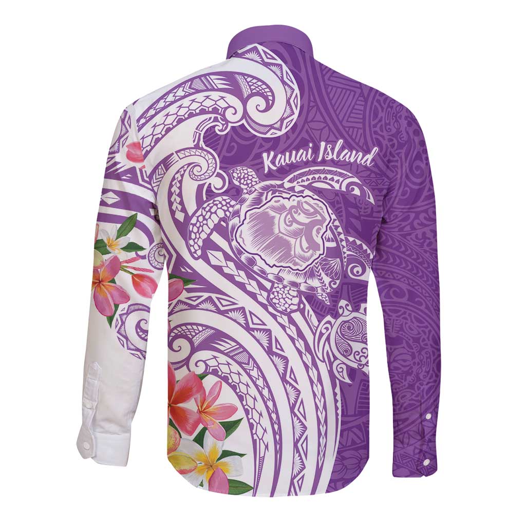 Aloha Kauai Island Personalized Long Sleeve Button Shirt Lilac Dreamy Turtle LT7 - Polynesian Pride