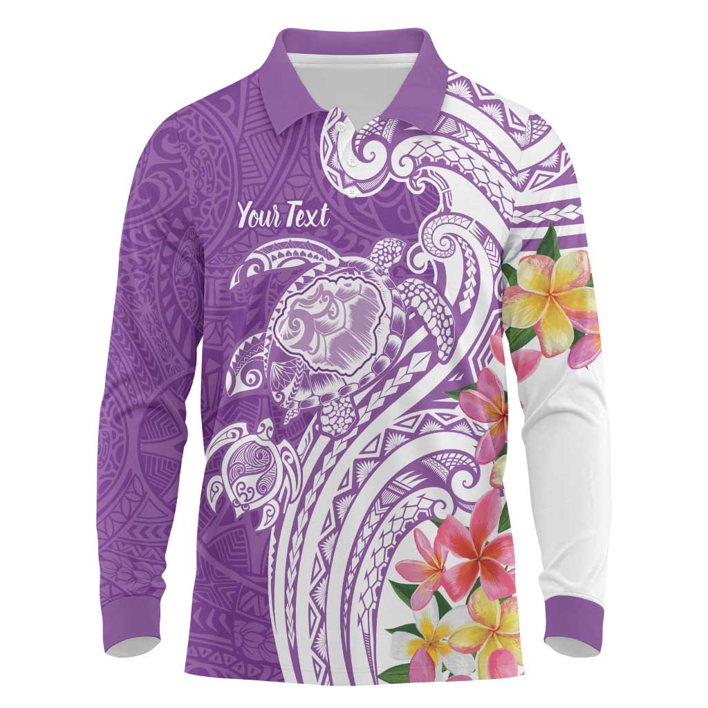 Aloha Kauai Island Personalized Long Sleeve Polo Shirt Lilac Dreamy Turtle LT7 Lilac - Polynesian Pride