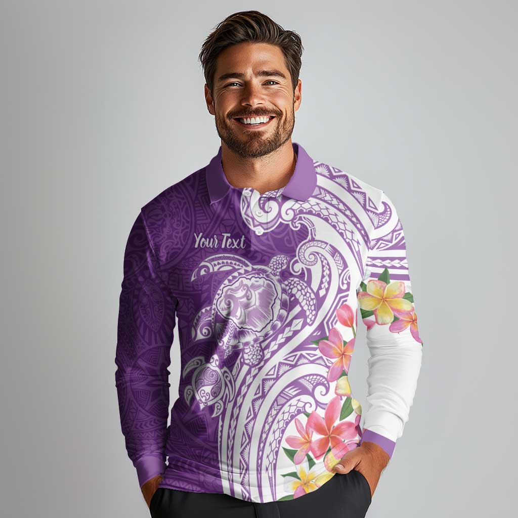 Aloha Kauai Island Personalized Long Sleeve Polo Shirt Lilac Dreamy Turtle LT7 - Polynesian Pride