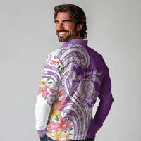 Aloha Kauai Island Personalized Long Sleeve Polo Shirt Lilac Dreamy Turtle LT7 - Polynesian Pride