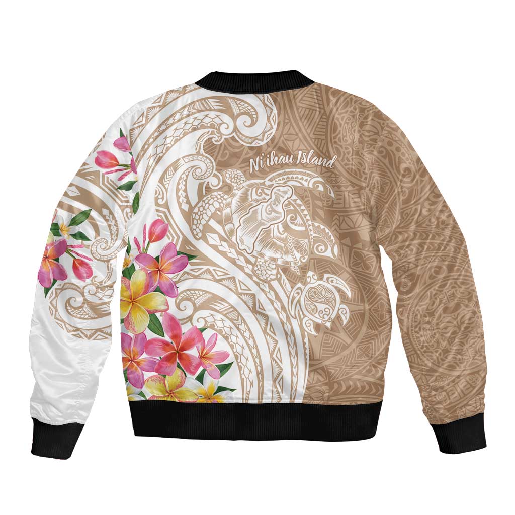 Aloha Niihau Island Personalized Bomber Jacket Beige Dreamy Turtle LT7 - Polynesian Pride