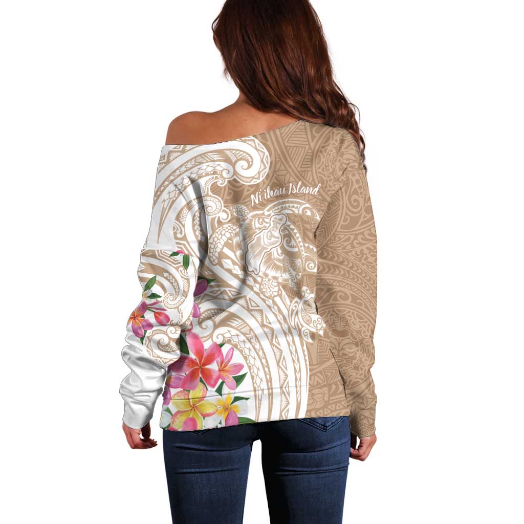 Aloha Niihau Island Personalized Off Shoulder Sweater Beige Dreamy Turtle LT7 - Polynesian Pride