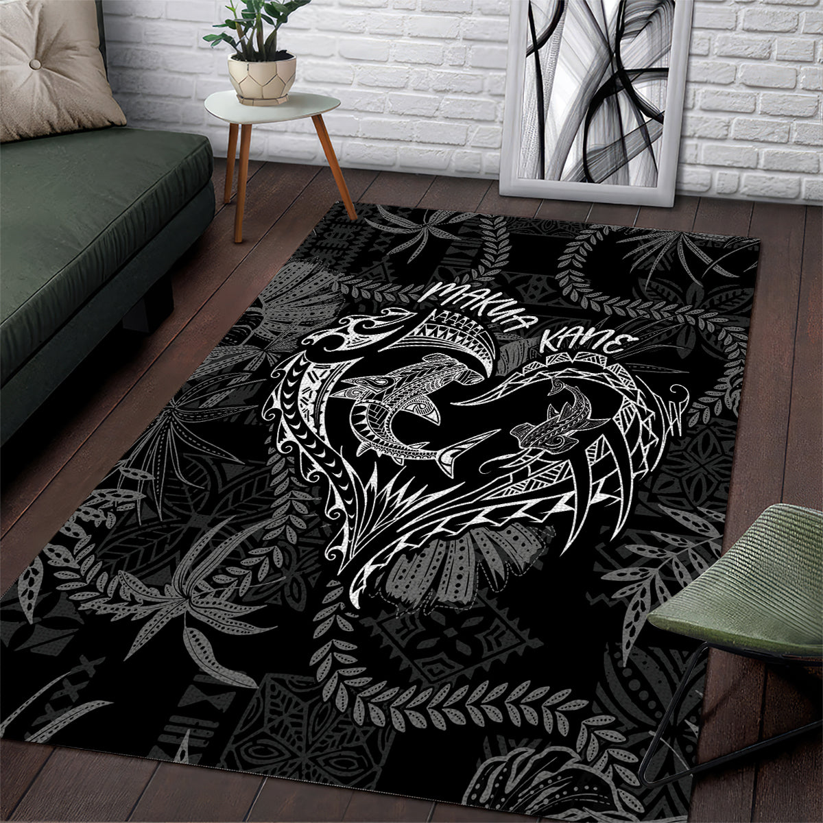 Hawaii Father's Day Vintage Lei Area Rug Hauoli la Makuakane - Black LT7 Black - Polynesian Pride