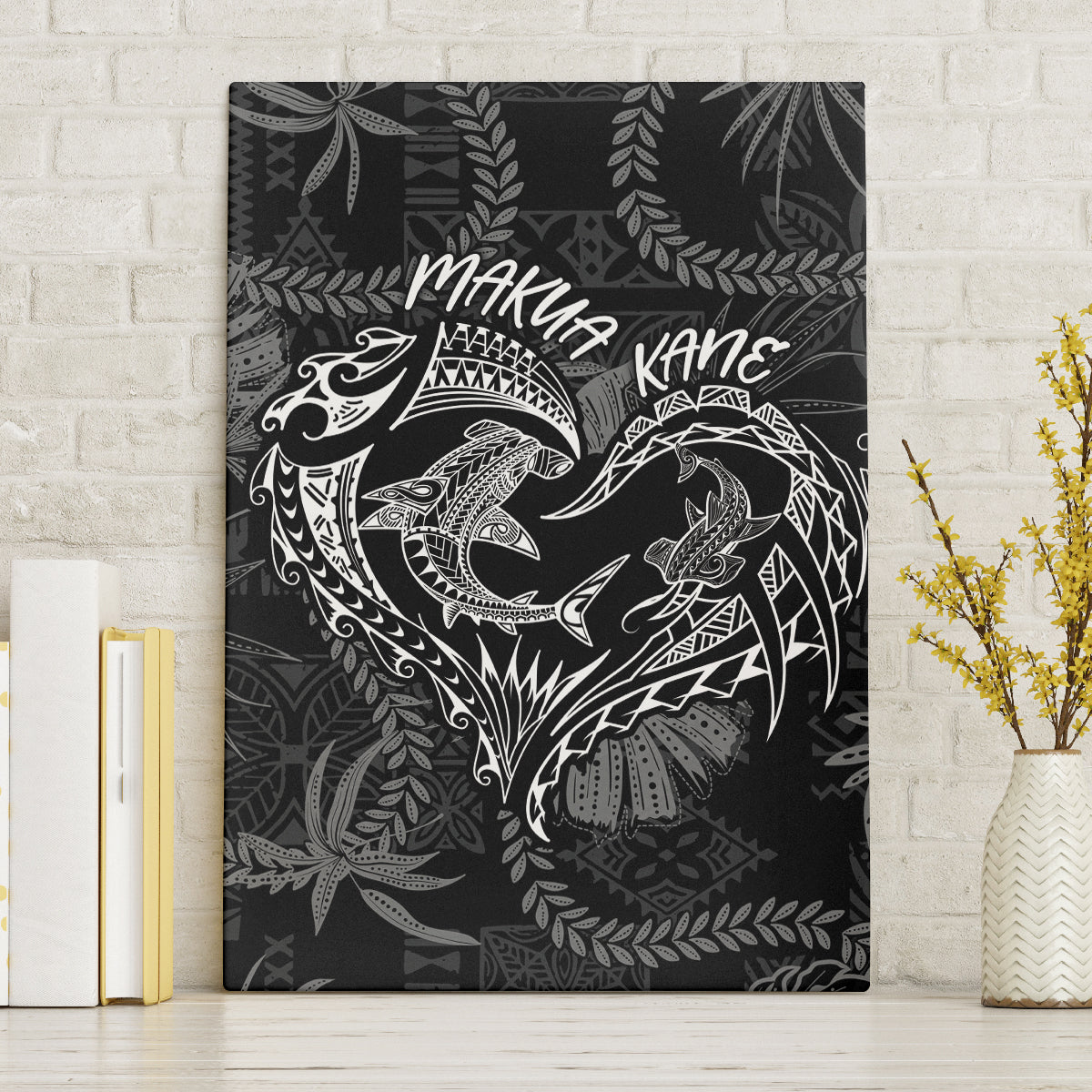 Hawaii Father's Day Vintage Lei Canvas Wall Art Hauoli la Makuakane - Black LT7 Without Frame Black - Polynesian Pride