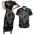 Hawaii Father's Day Vintage Lei Couples Matching Short Sleeve Bodycon Dress and Hawaiian Shirt Hauoli la Makuakane - Black