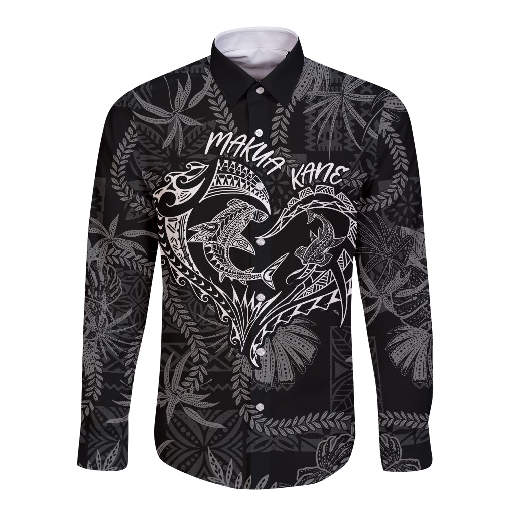 Hawaii Father's Day Vintage Lei Long Sleeve Button Shirt Hauoli la Makuakane - Black LT7 Unisex Black - Polynesian Pride