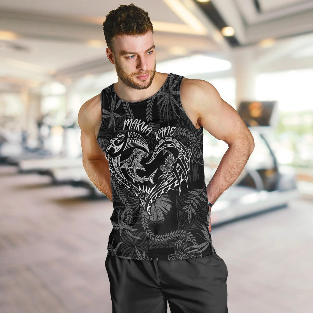 Hawaii Father's Day Vintage Lei Men Tank Top Hauoli la Makuakane - Black LT7 Black - Polynesian Pride
