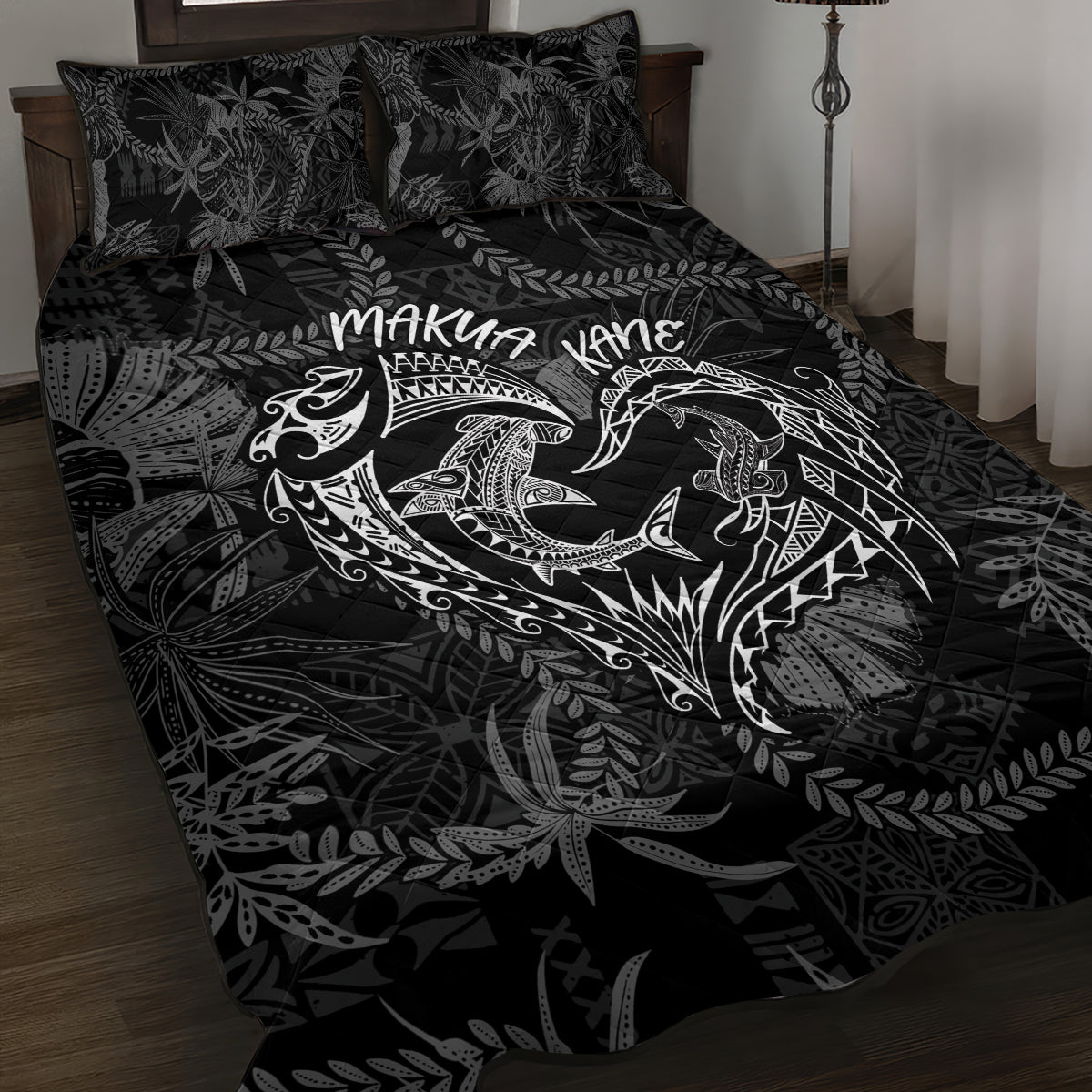 Hawaii Father's Day Vintage Lei Quilt Bed Set Hauoli la Makuakane - Black