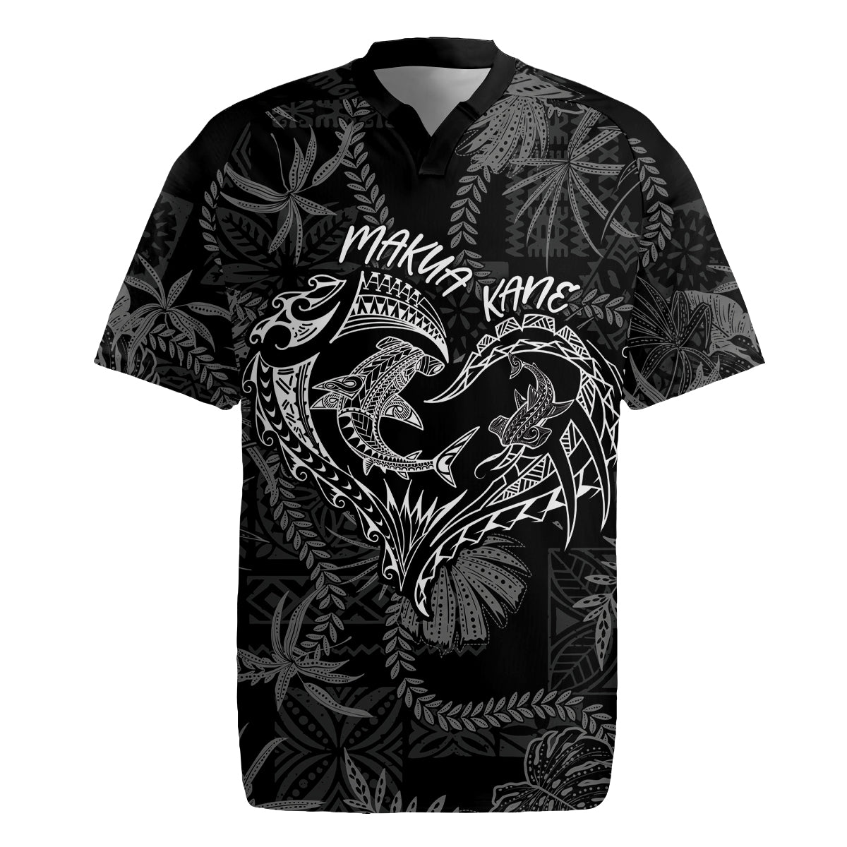 Hawaii Father's Day Vintage Lei Rugby Jersey Hauoli la Makuakane - Black LT7 Black - Polynesian Pride