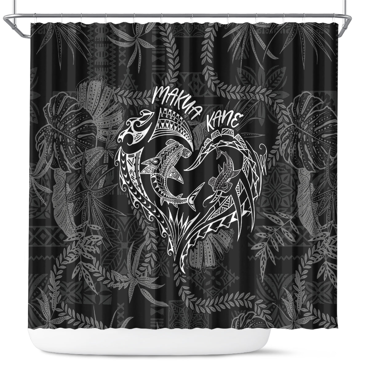 Hawaii Father's Day Vintage Lei Shower Curtain Hauoli la Makuakane - Black LT7 Black - Polynesian Pride