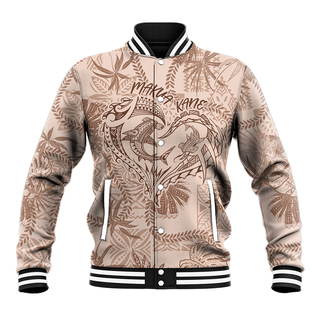 Hawaii Father's Day Vintage Lei Baseball Jacket Hauoli la Makuakane - Beige LT7 Unisex Beige - Polynesian Pride