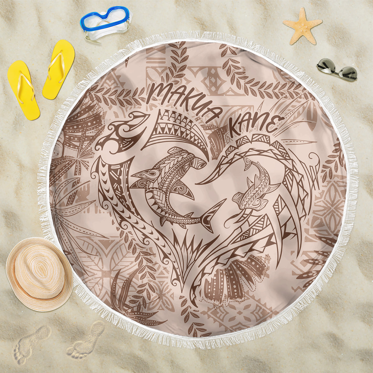 Hawaii Father's Day Vintage Lei Beach Blanket Hauoli la Makuakane - Beige LT7 One Size 150cm Beige - Polynesian Pride