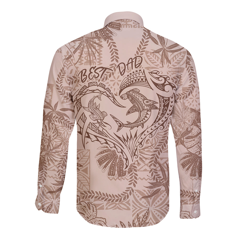 Hawaii Father's Day Vintage Lei Long Sleeve Button Shirt Hauoli la Makuakane - Beige LT7 - Polynesian Pride