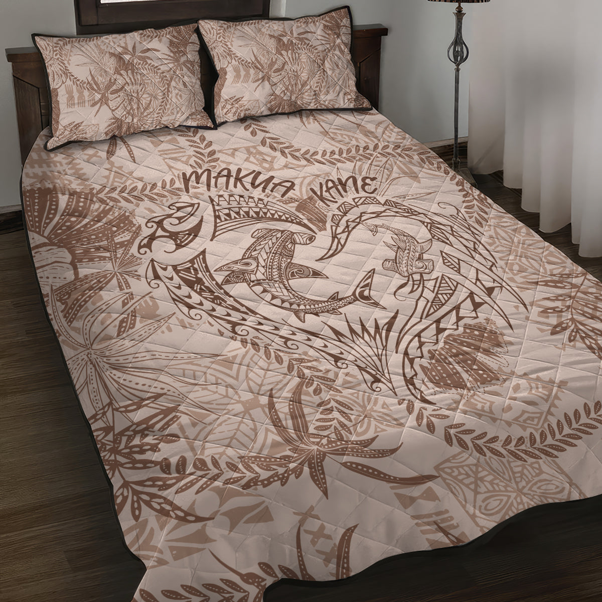 Hawaii Father's Day Vintage Lei Quilt Bed Set Hauoli la Makuakane - Beige LT7 Beige - Polynesian Pride