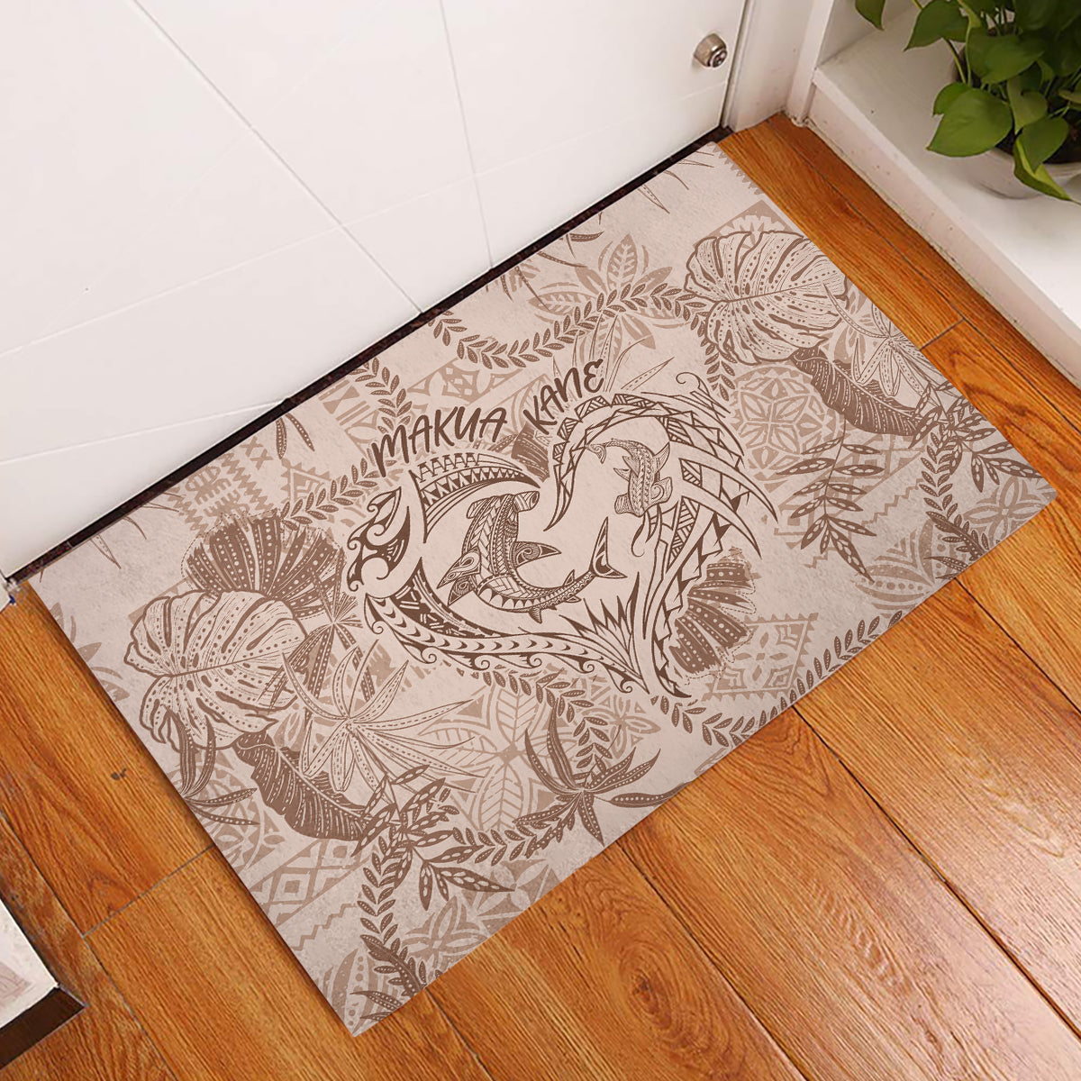 Hawaii Father's Day Vintage Lei Rubber Doormat Hauoli la Makuakane - Beige LT7 Beige - Polynesian Pride