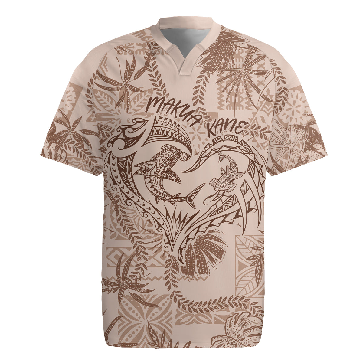 Hawaii Father's Day Vintage Lei Rugby Jersey Hauoli la Makuakane - Beige LT7 Beige - Polynesian Pride