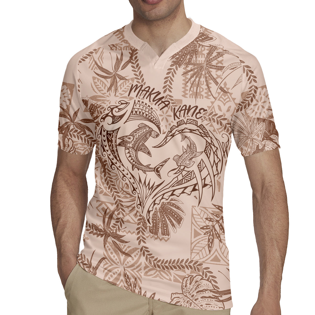 Hawaii Father's Day Vintage Lei Rugby Jersey Hauoli la Makuakane - Beige LT7 - Polynesian Pride