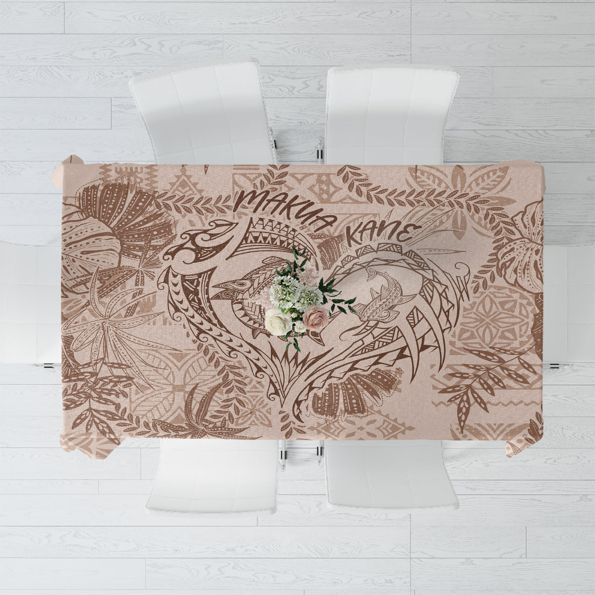 Hawaii Father's Day Vintage Lei Tablecloth Hauoli la Makuakane - Beige LT7 Beige - Polynesian Pride