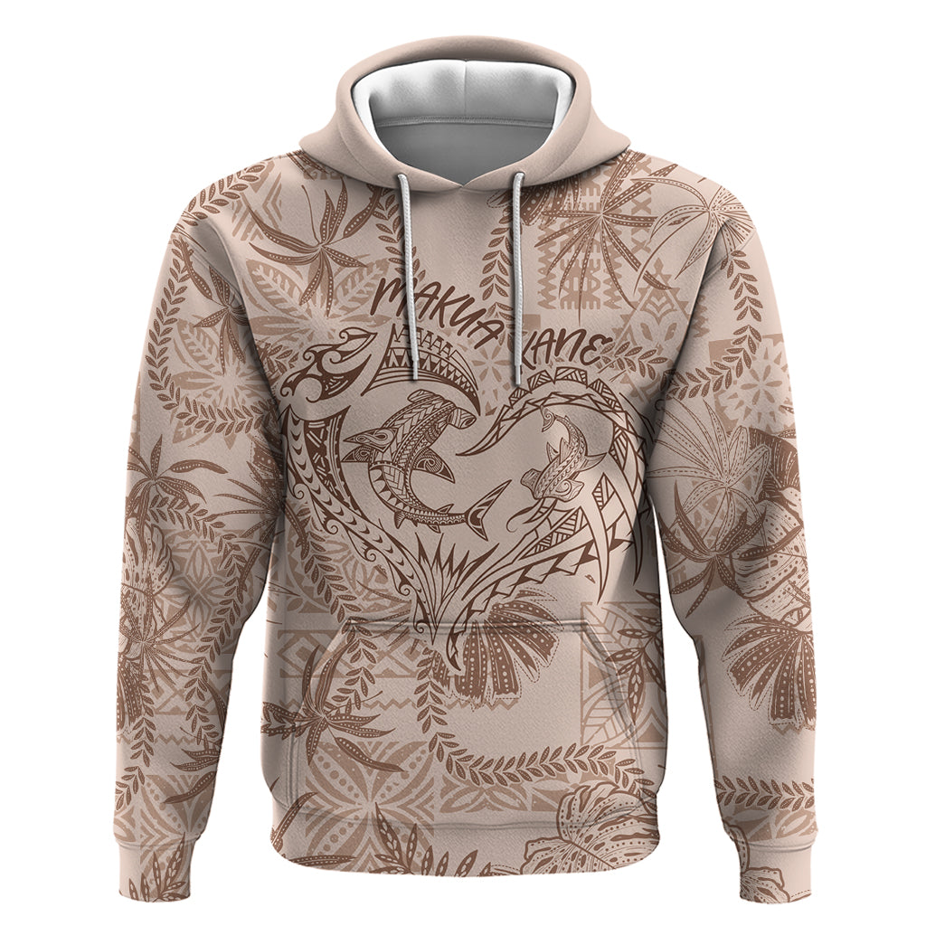 Hawaii Father's Day Vintage Lei Zip Hoodie Hauoli la Makuakane - Beige LT7 Pullover Hoodie Beige - Polynesian Pride