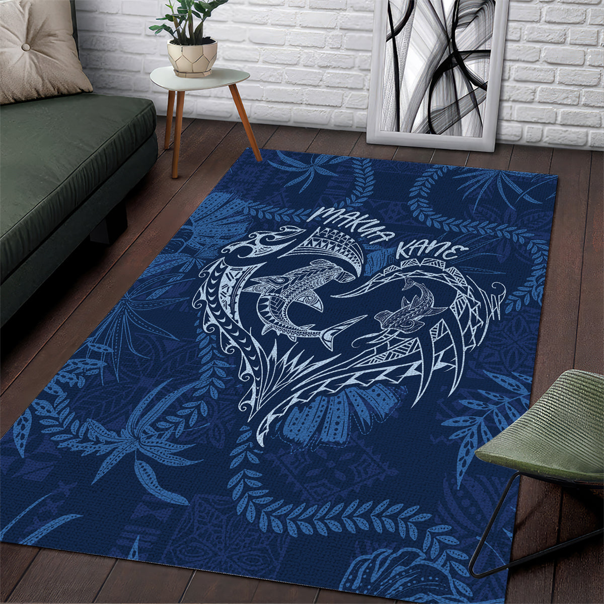 Hawaii Father's Day Vintage Lei Area Rug Hauoli la Makuakane - Blue LT7 Blue - Polynesian Pride