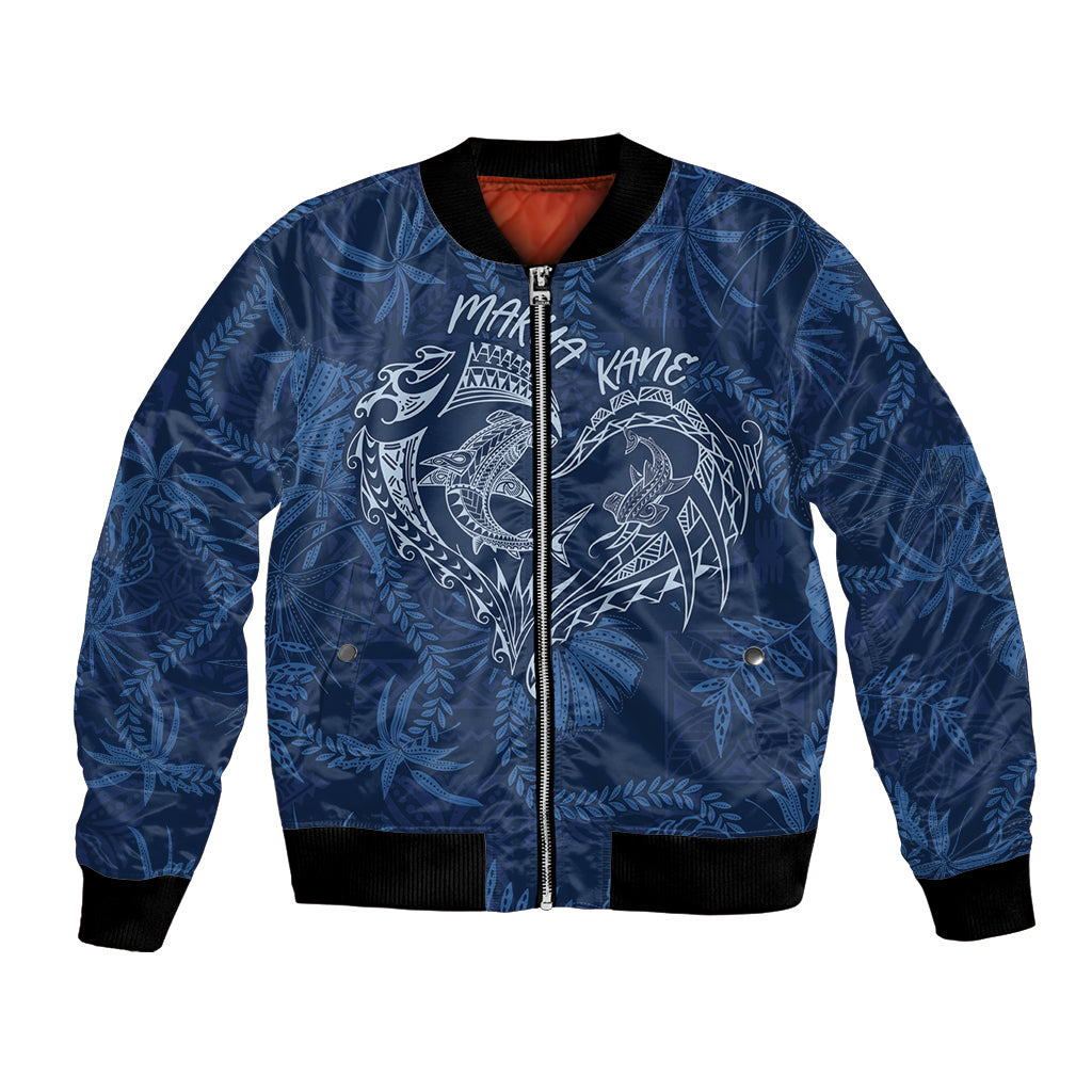 Hawaii Father's Day Vintage Lei Bomber Jacket Hauoli la Makuakane - Blue LT7 Unisex Blue - Polynesian Pride