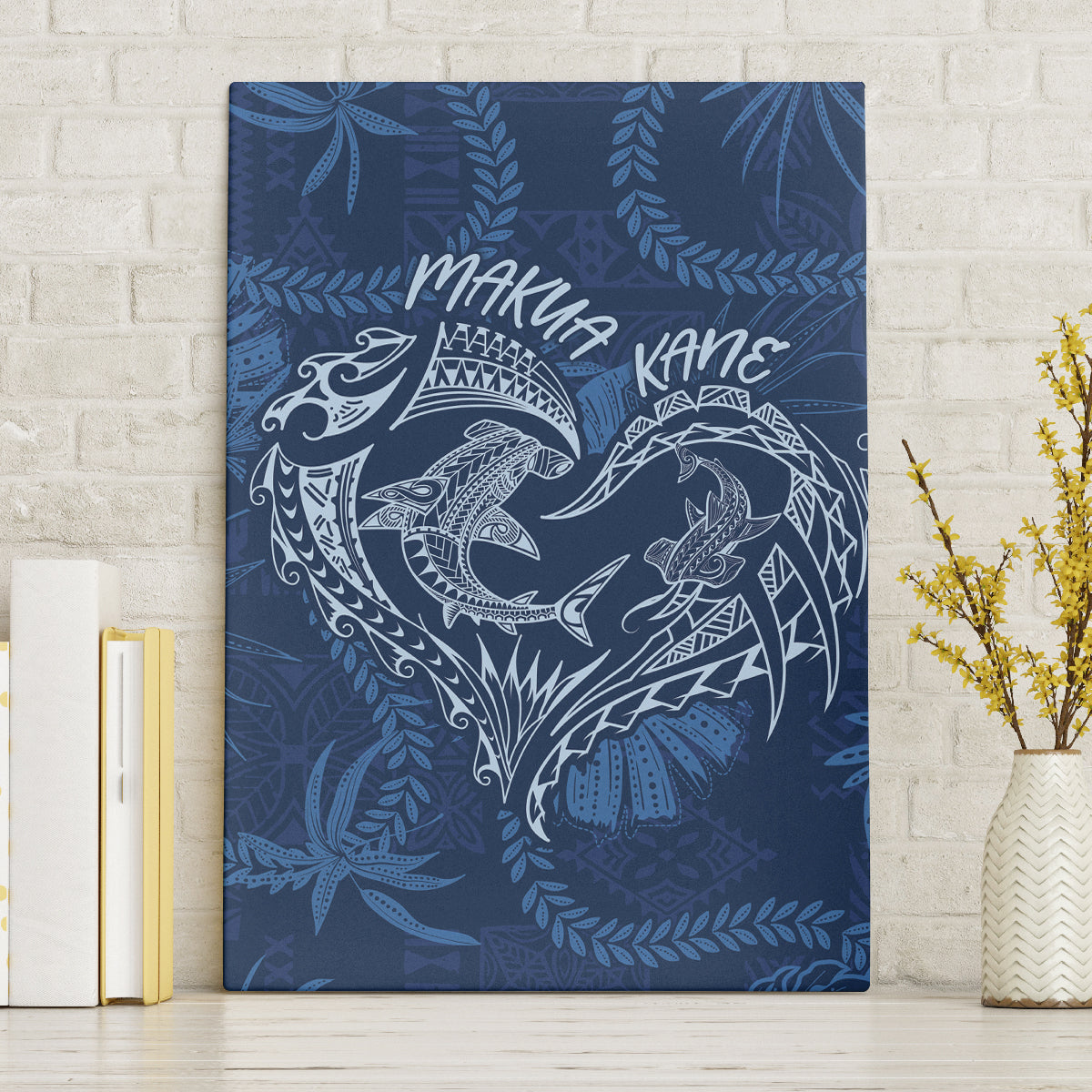 Hawaii Father's Day Vintage Lei Canvas Wall Art Hauoli la Makuakane - Blue LT7 Without Frame Blue - Polynesian Pride