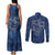 Hawaii Father's Day Vintage Lei Couples Matching Tank Maxi Dress and Long Sleeve Button Shirt Hauoli la Makuakane - Blue