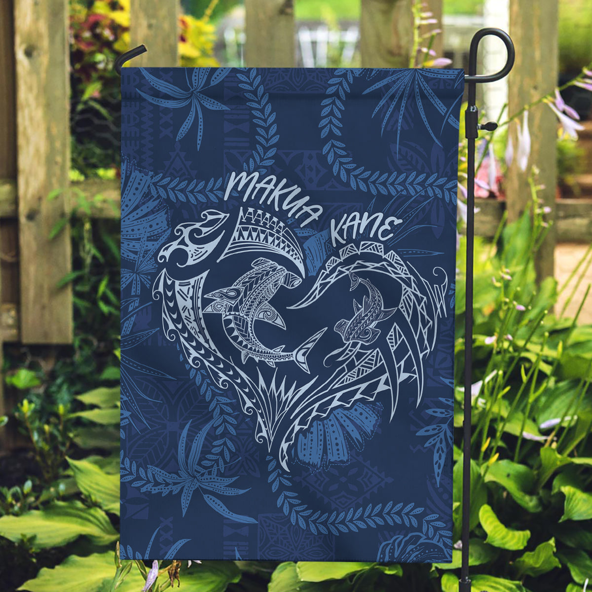 Hawaii Father's Day Vintage Lei Garden Flag Hauoli la Makuakane - Blue LT7 Garden Flag Blue - Polynesian Pride