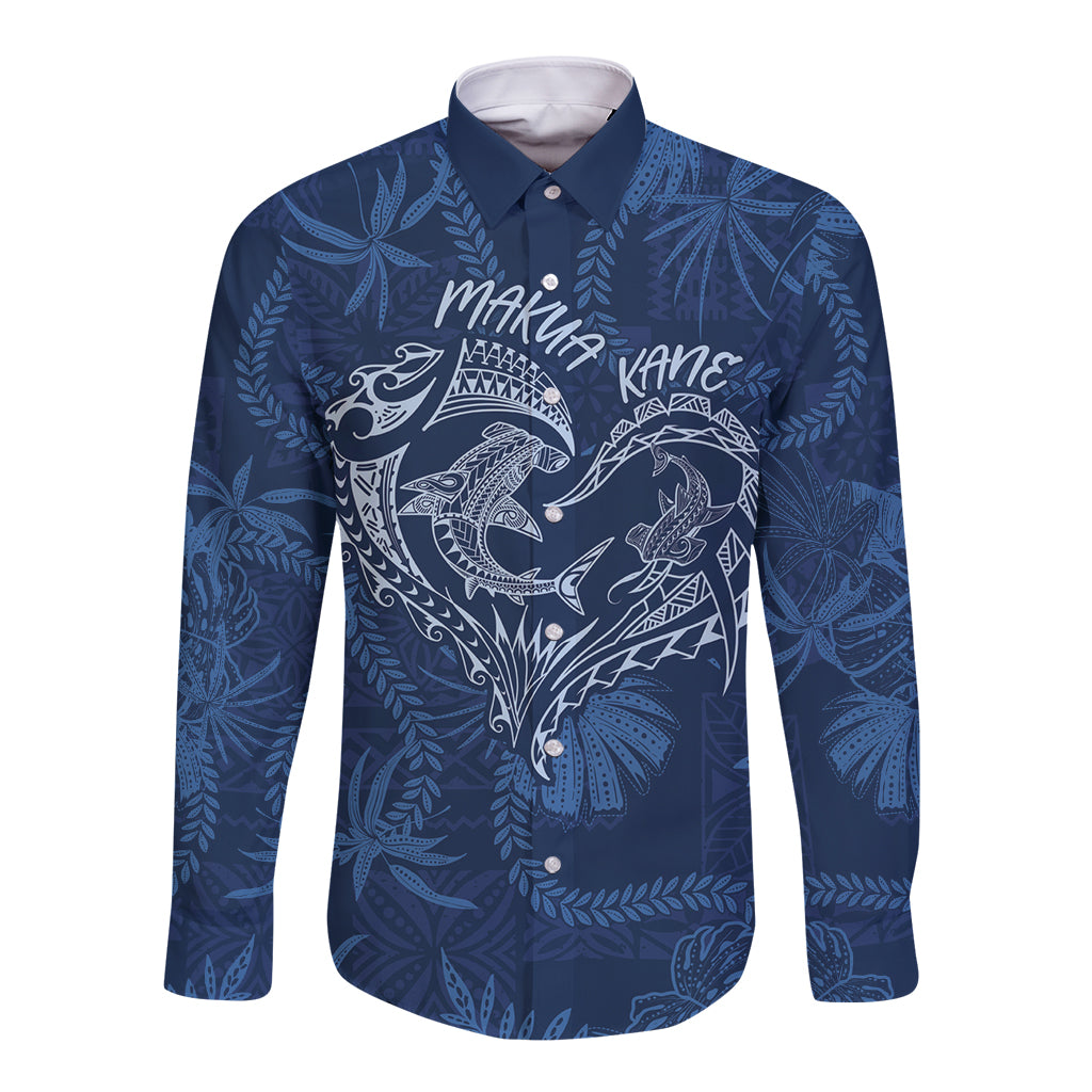 Hawaii Father's Day Vintage Lei Long Sleeve Button Shirt Hauoli la Makuakane - Blue LT7 Unisex Blue - Polynesian Pride