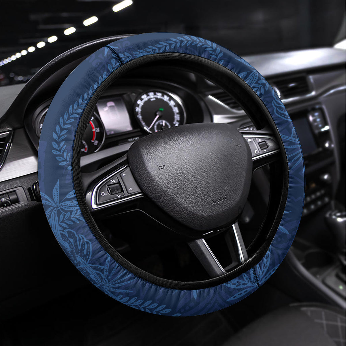Hawaii Father's Day Vintage Lei Steering Wheel Cover Hauoli la Makuakane - Blue LT7 Universal Fit Blue - Polynesian Pride
