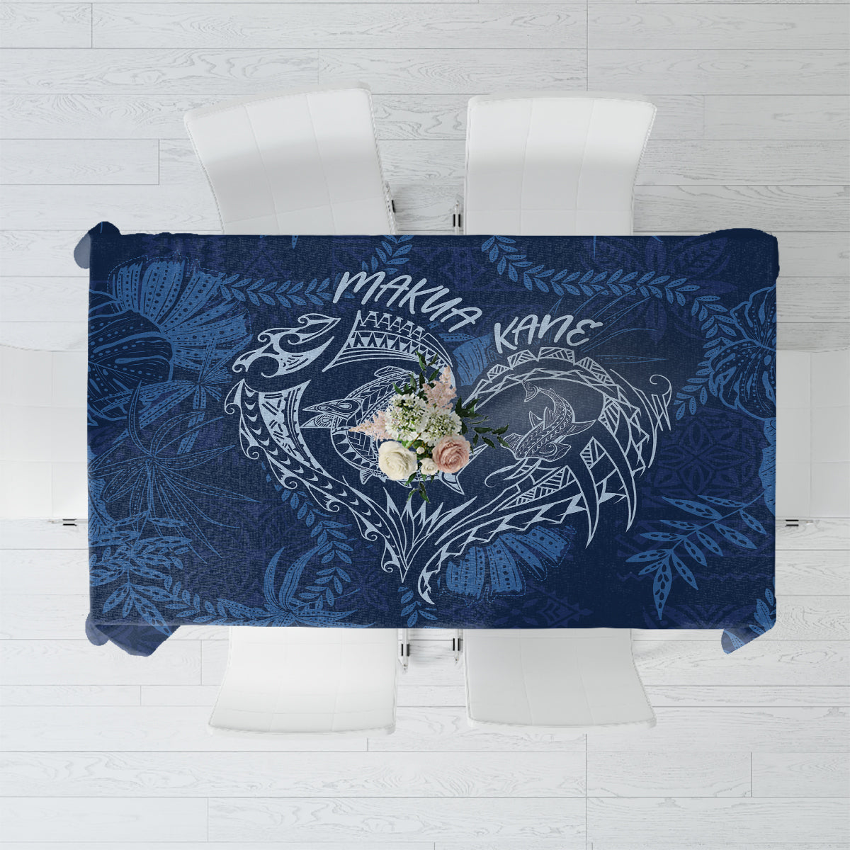 Hawaii Father's Day Vintage Lei Tablecloth Hauoli la Makuakane - Blue LT7 Blue - Polynesian Pride