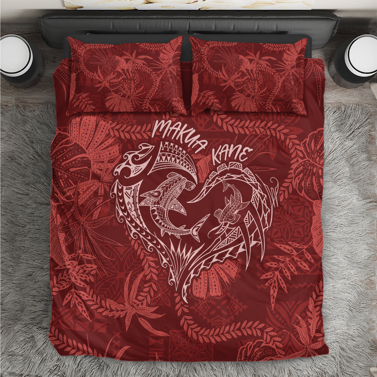 Hawaii Father's Day Vintage Lei Bedding Set Hauoli la Makuakane - Red LT7 Red - Polynesian Pride