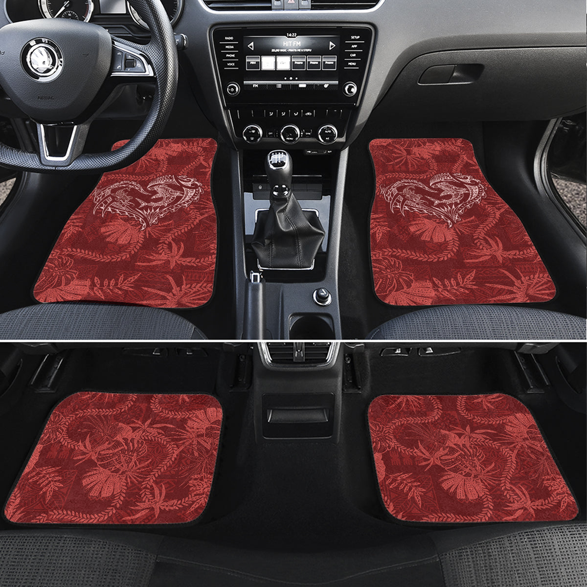 Hawaii Father's Day Vintage Lei Car Mats Hauoli la Makuakane - Red LT7 Set 4pcs Red - Polynesian Pride