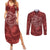 Hawaii Father's Day Vintage Lei Couples Matching Summer Maxi Dress and Long Sleeve Button Shirt Hauoli la Makuakane - Red