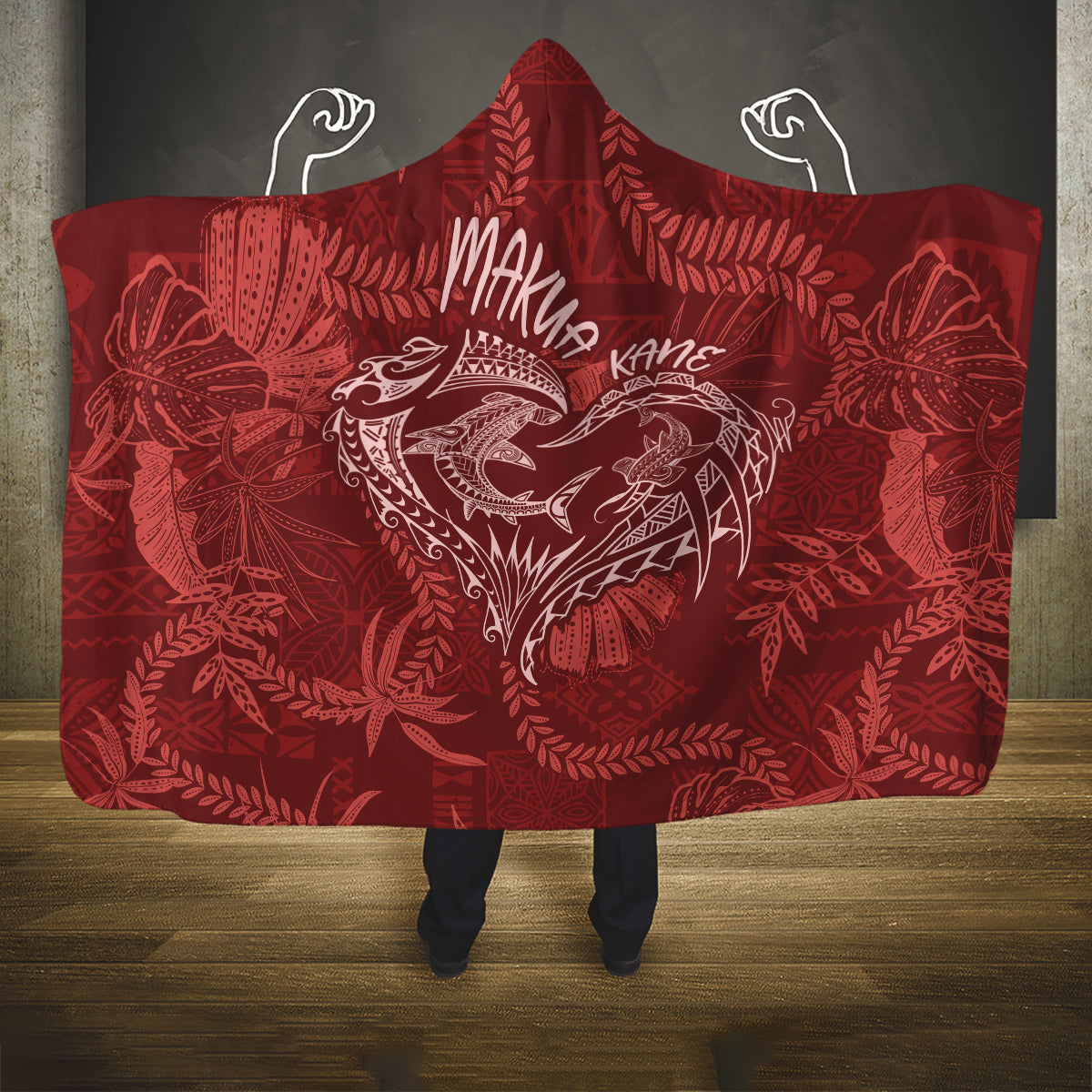 Hawaii Father's Day Vintage Lei Hooded Blanket Hauoli la Makuakane - Red LT7 One Size Red - Polynesian Pride