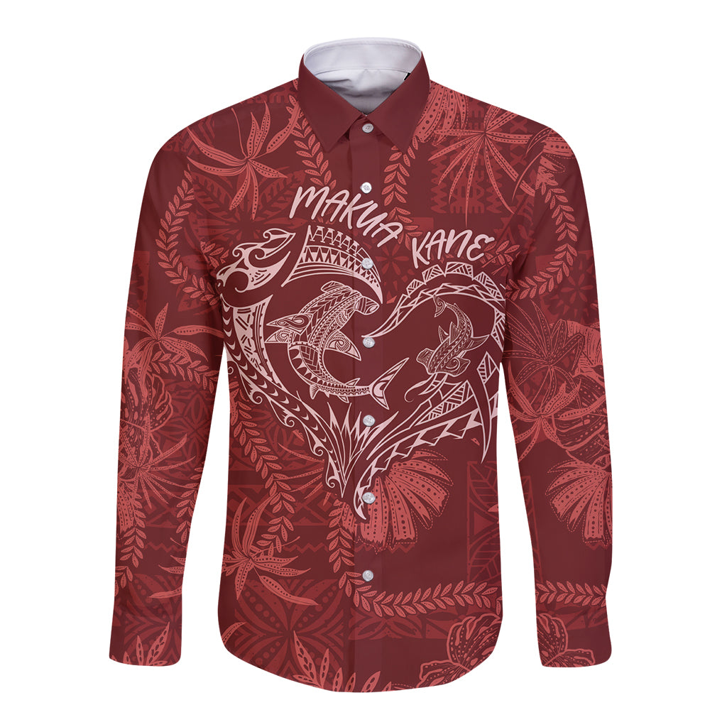 Hawaii Father's Day Vintage Lei Long Sleeve Button Shirt Hauoli la Makuakane - Red LT7 Unisex Red - Polynesian Pride