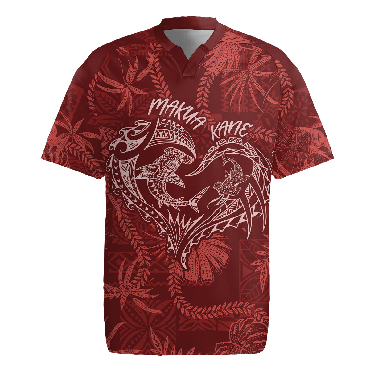 Hawaii Father's Day Vintage Lei Rugby Jersey Hauoli la Makuakane - Red LT7 Red - Polynesian Pride