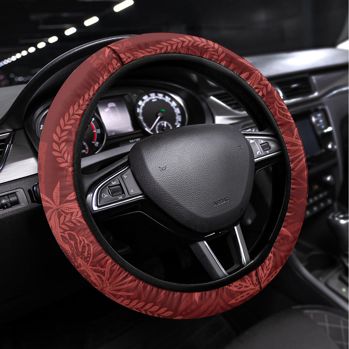 Hawaii Father's Day Vintage Lei Steering Wheel Cover Hauoli la Makuakane - Red LT7 Universal Fit Red - Polynesian Pride